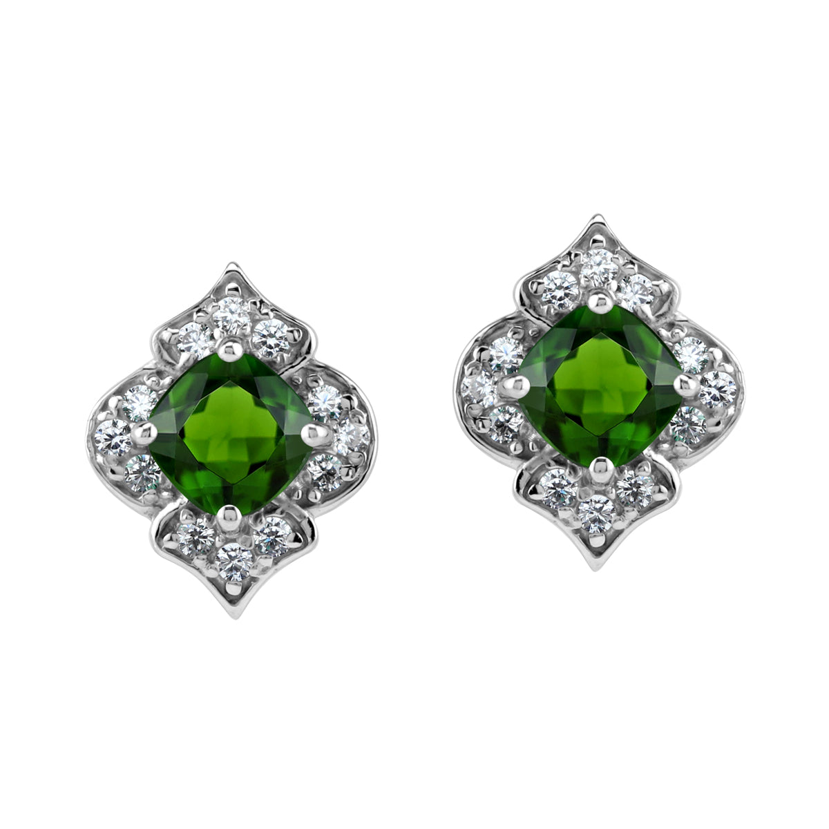 1.9 CTW 6MM Natural Cushion Shape Green Chrome Diopside White Gold Plated 925 Sterling Silver Vintage Style Stud Post Gemstone Earrings Jewelry for Women - Silvershake-store