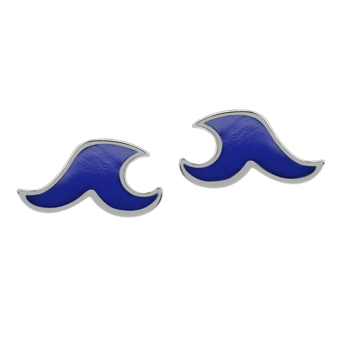 Petite Created Blue Lapis Lazuli Inlay White Gold Plated 925 Sterling Silver Minimalist Surfers Ocean Beach Tribal Wave Casual Stud Earrings Jewelry for Women - Silvershake-store
