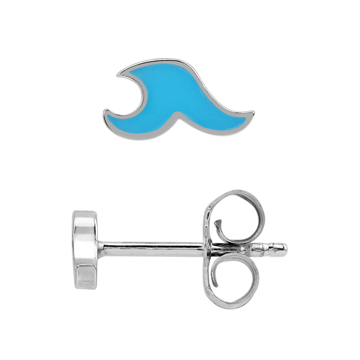 Petite Created Blue Turquoise Inlay White Gold Plated 925 Sterling Silver Minimalist Surfers Ocean Beach Tribal Wave Casual Stud Earrings Jewelry for Women - Silvershake-store