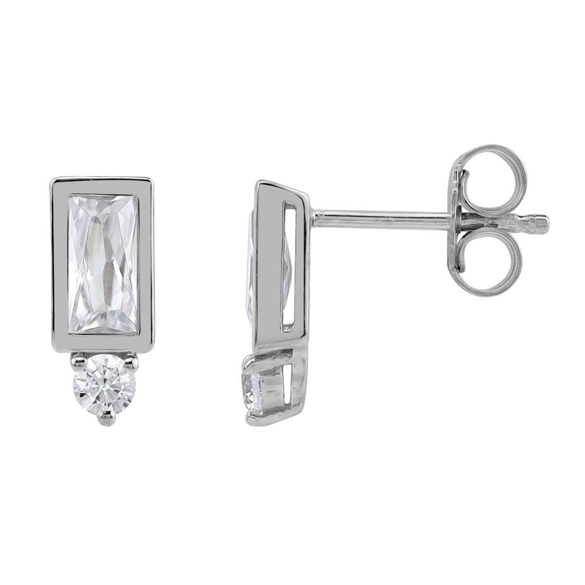 6X3mm Baguette Shape Cubic Zirconia White Gold Plated 925 Sterling Silver Geometric Trendy Chic Stud Post Earrings April Gemstone Birthstone Jewelry for Women - Silvershake-store