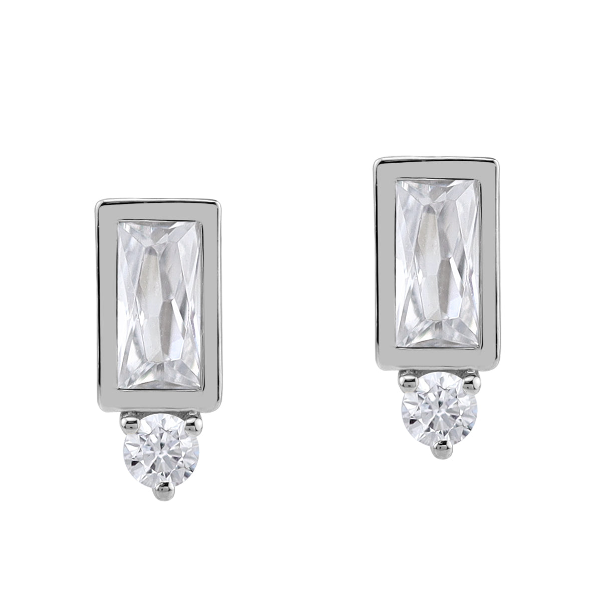6X3mm Baguette Shape Cubic Zirconia White Gold Plated 925 Sterling Silver Geometric Trendy Chic Stud Post Earrings April Gemstone Birthstone Jewelry for Women - Silvershake-store