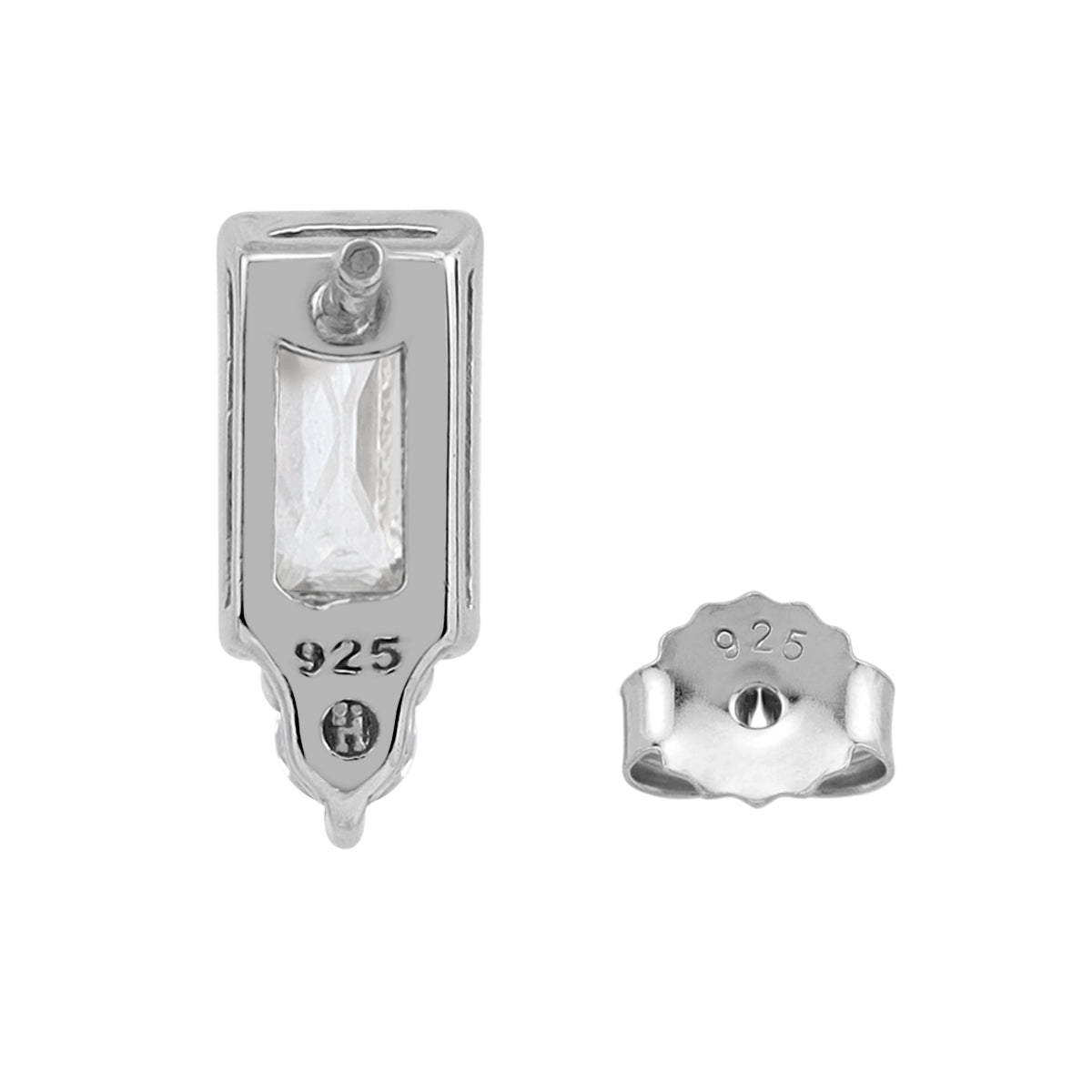 6X3mm Baguette Shape Cubic Zirconia White Gold Plated 925 Sterling Silver Geometric Trendy Chic Stud Post Earrings April Gemstone Birthstone Jewelry for Women - Silvershake-store