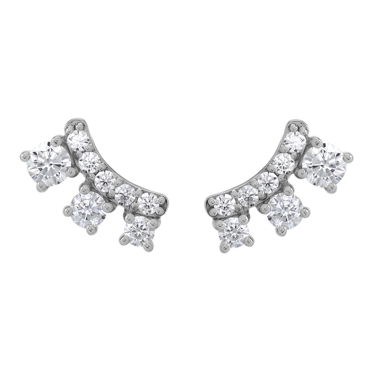 3-Stone Cubic Zirconia White Gold Plated 925 Sterling Silver Trendy Chic Climber Horizontal Stud Earrings April Gemstone Birthstone Jewelry for Women - Silvershake-store
