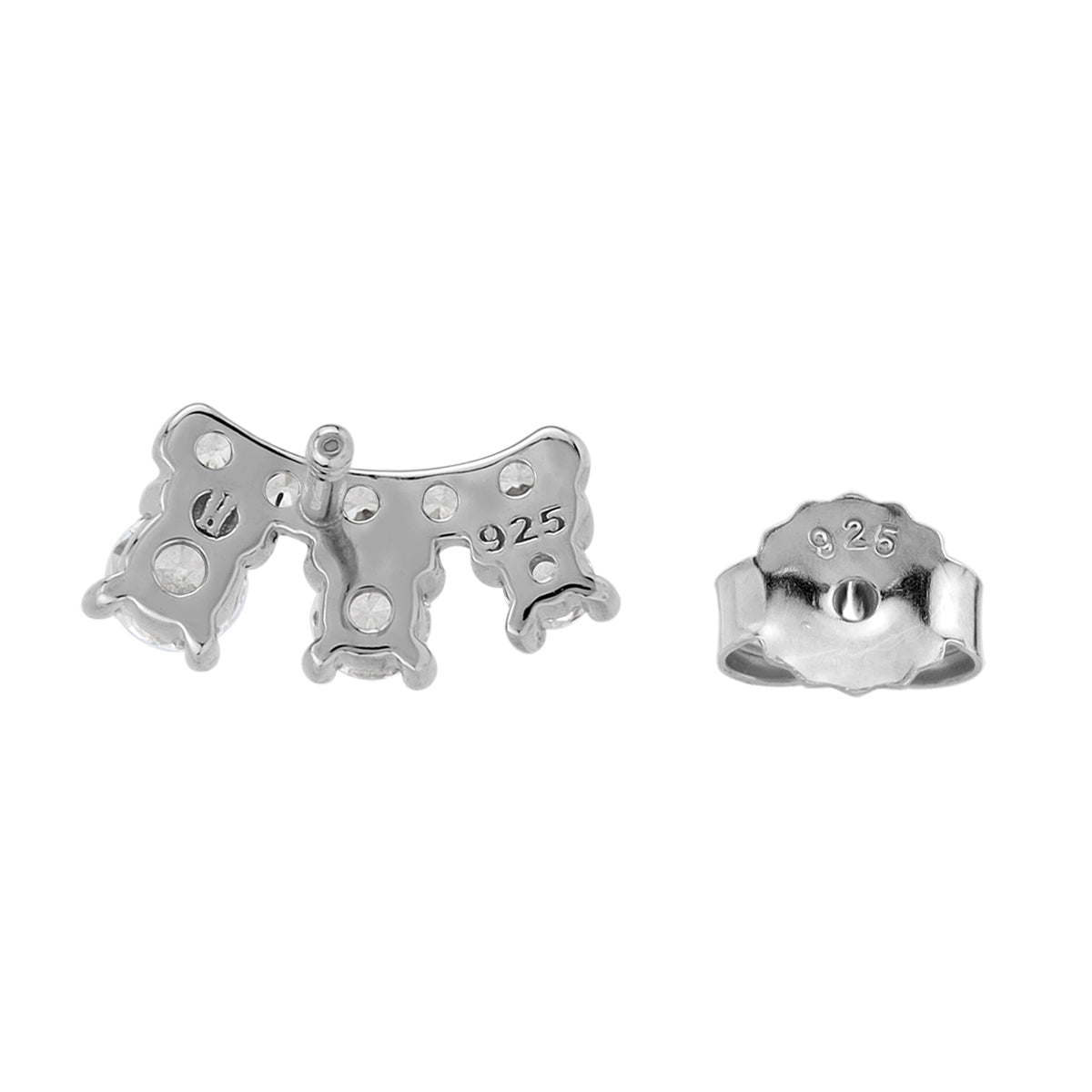 3-Stone Cubic Zirconia White Gold Plated 925 Sterling Silver Trendy Chic Climber Horizontal Stud Earrings April Gemstone Birthstone Jewelry for Women - Silvershake-store
