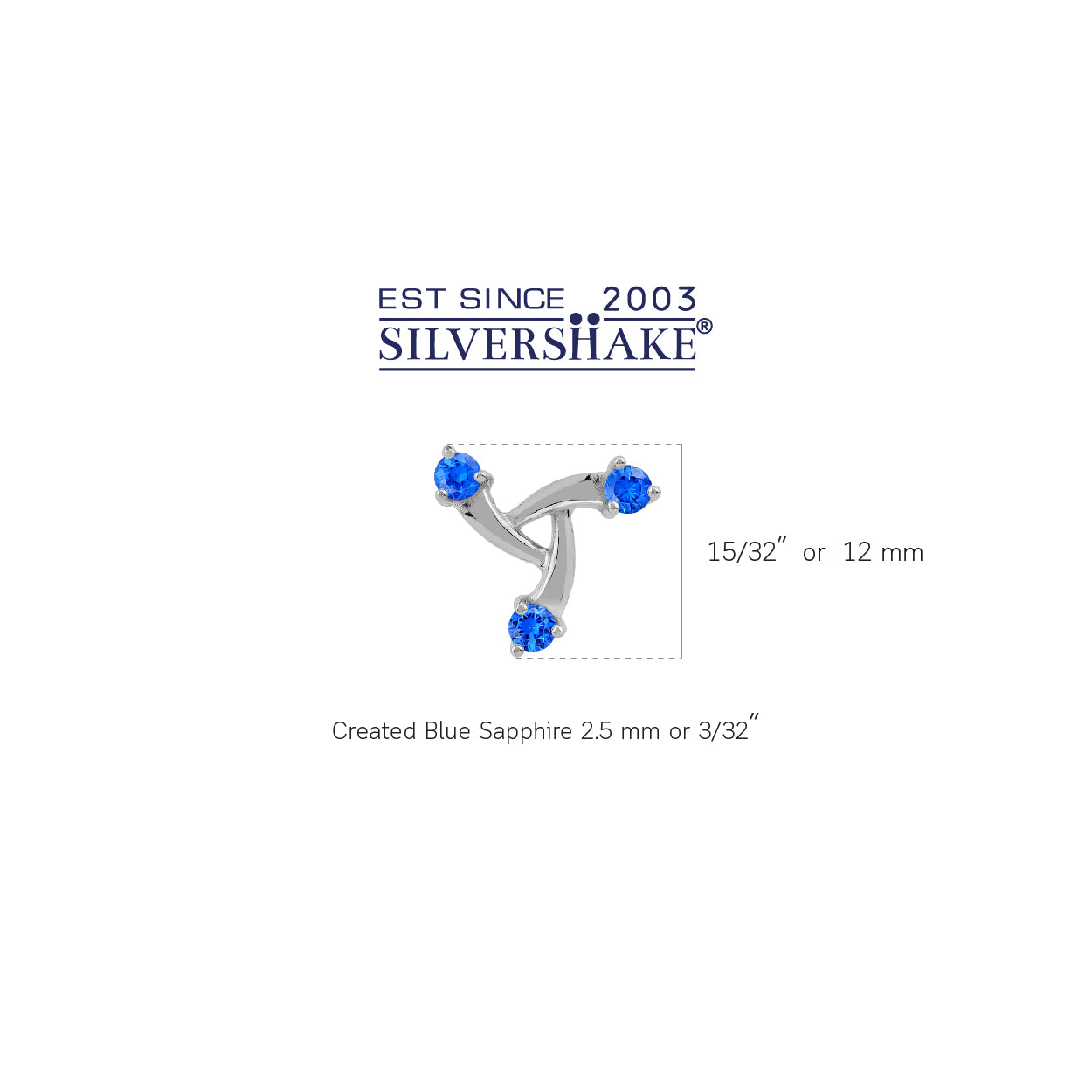 12MM 3-Stone Created Blue Sapphire White Gold Plated 925 Sterling Silver Trendy Chic Triangle Design Stud Post Earrings September Gemstone Birthstone Jewelry for Women