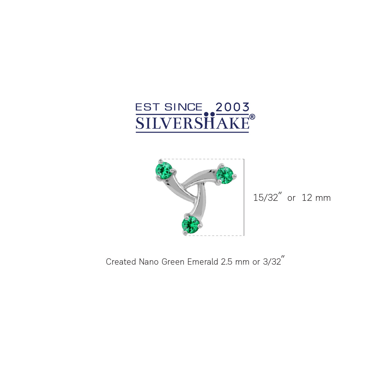 12MM 3-Stone Created Nano Green Emerald White Gold Plated 925 Sterling Silver Trendy Chic Triangle Design Stud Post Earrings May Gemstone Birthstone Jewelry for Women