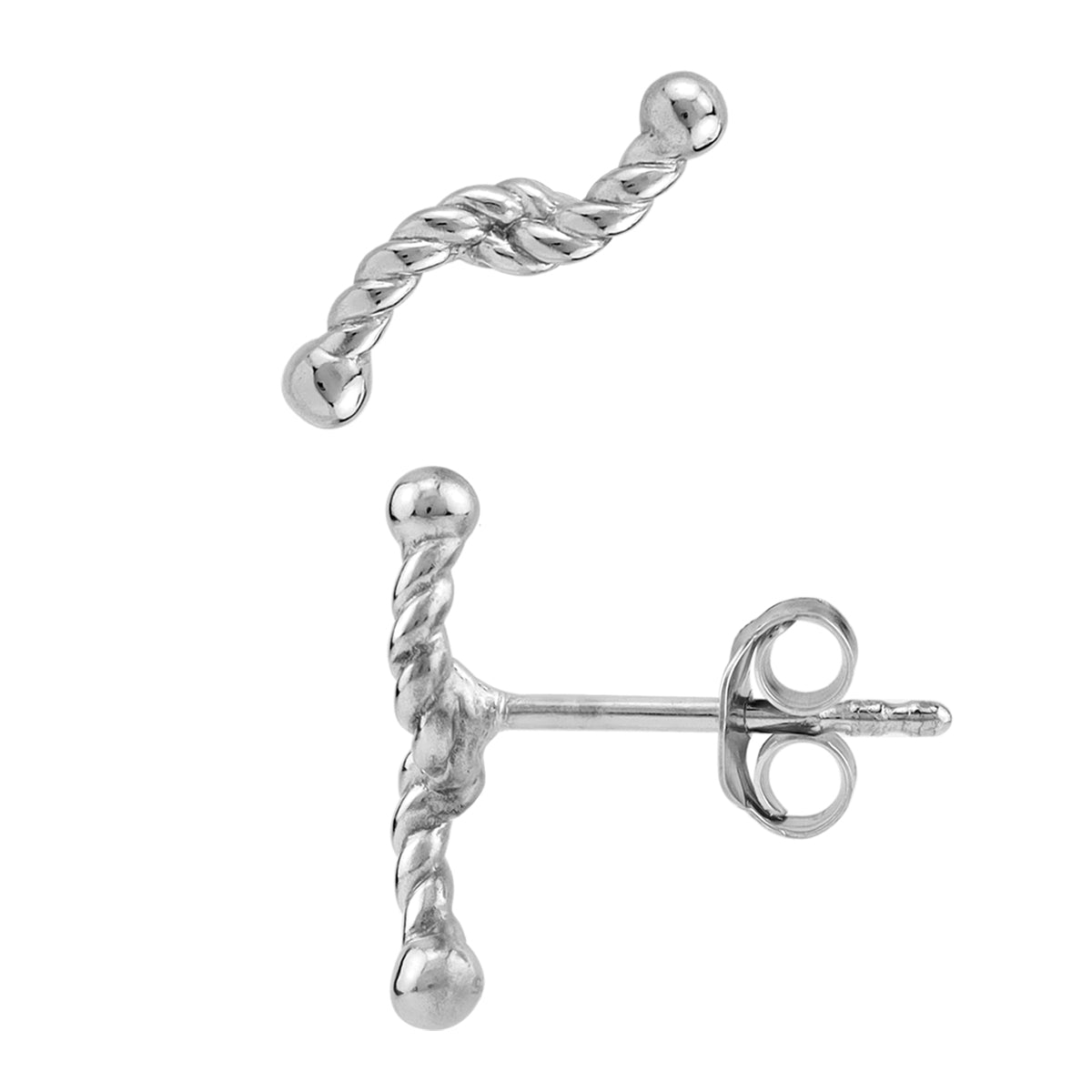 White Gold Plated 925 Sterling Silver Minimalist Trendy Chic Rope Cute Horizontal Stud Earrings Jewelry for Women - Silvershake-store