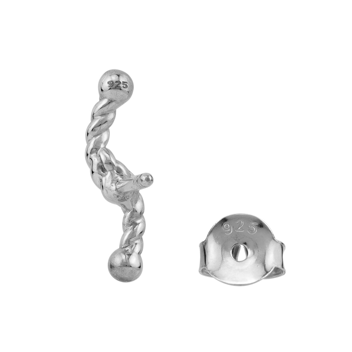 White Gold Plated 925 Sterling Silver Minimalist Trendy Chic Rope Cute Horizontal Stud Earrings Jewelry for Women - Silvershake-store