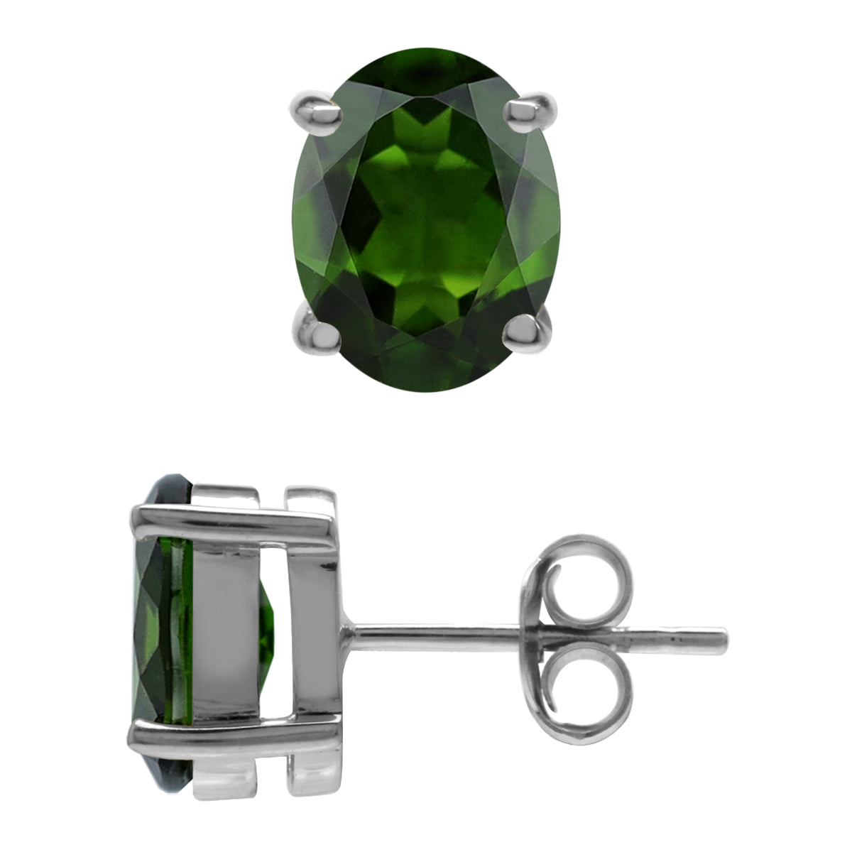 3.52 CTW 9X7mm Natural Oval Shape Green Chrome Diopside White Gold Plated 925 Sterling Silver Business Attire Stud Gemstone Earrings Jewelry for Women - Silvershake-store
