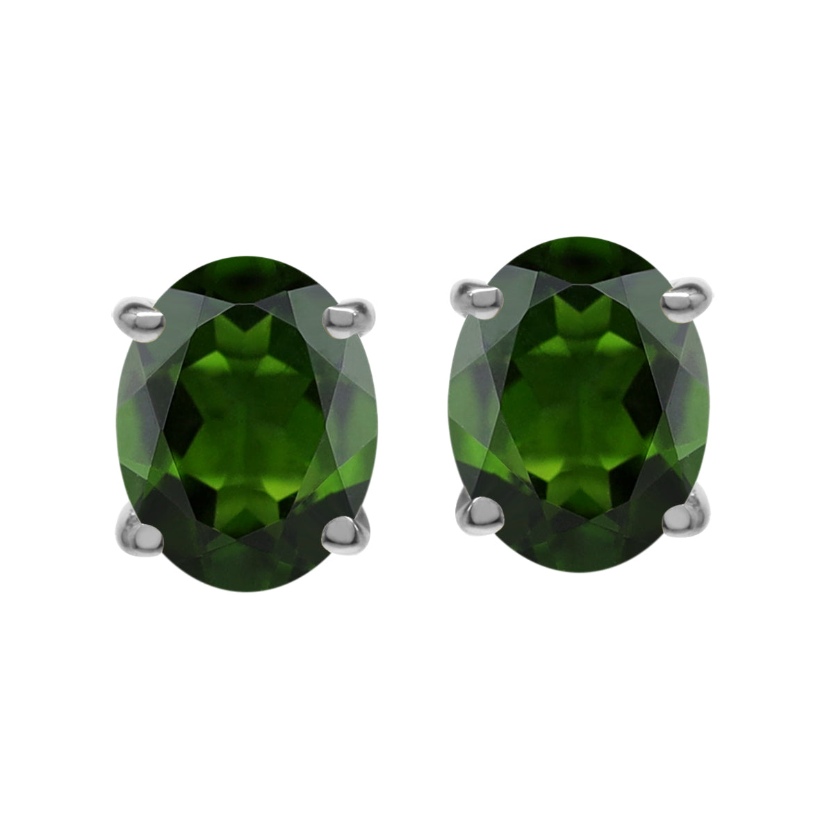 3.52 CTW 9X7mm Natural Oval Shape Green Chrome Diopside White Gold Plated 925 Sterling Silver Business Attire Stud Gemstone Earrings Jewelry for Women - Silvershake-store