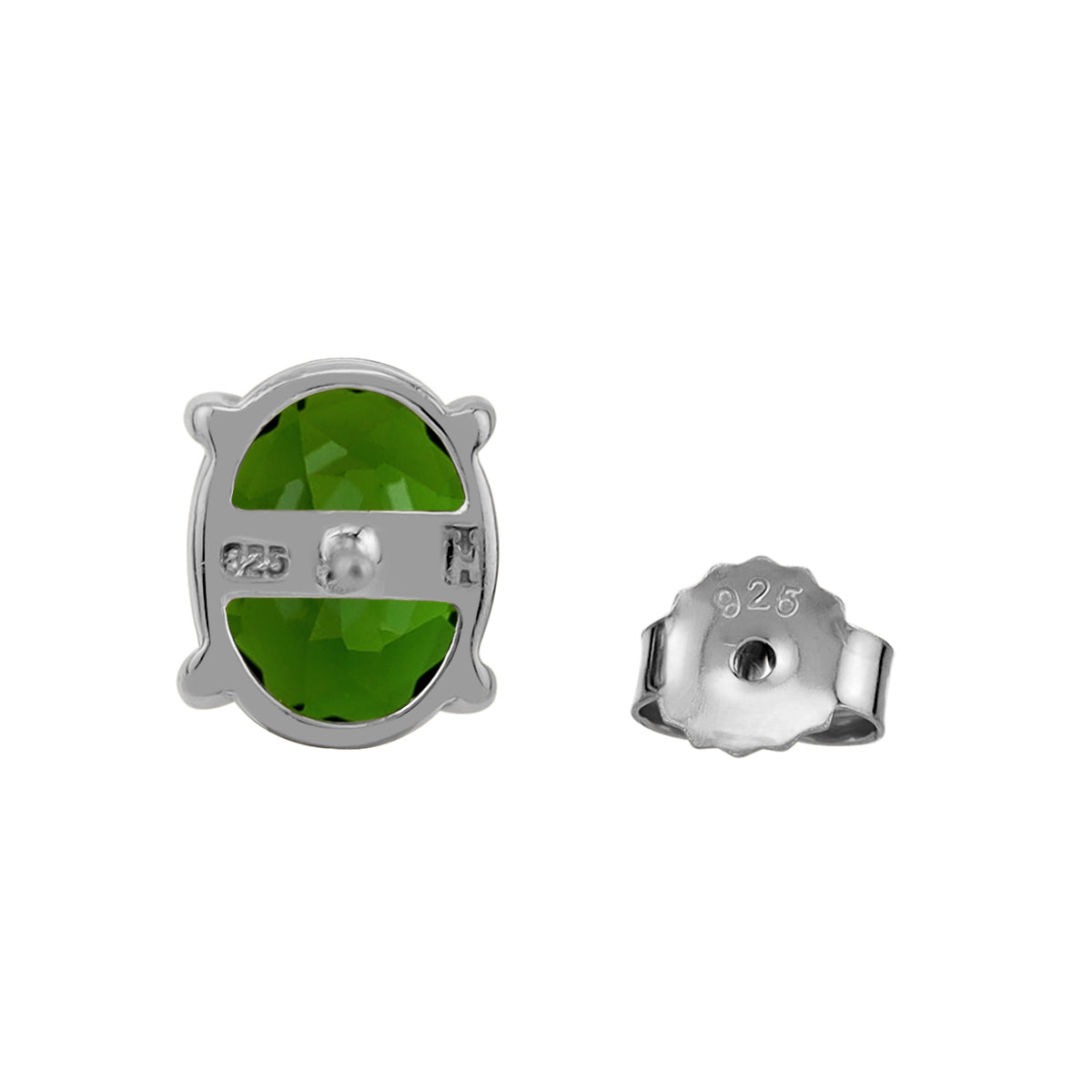 3.52 CTW 9X7mm Natural Oval Shape Green Chrome Diopside White Gold Plated 925 Sterling Silver Business Attire Stud Gemstone Earrings Jewelry for Women - Silvershake-store