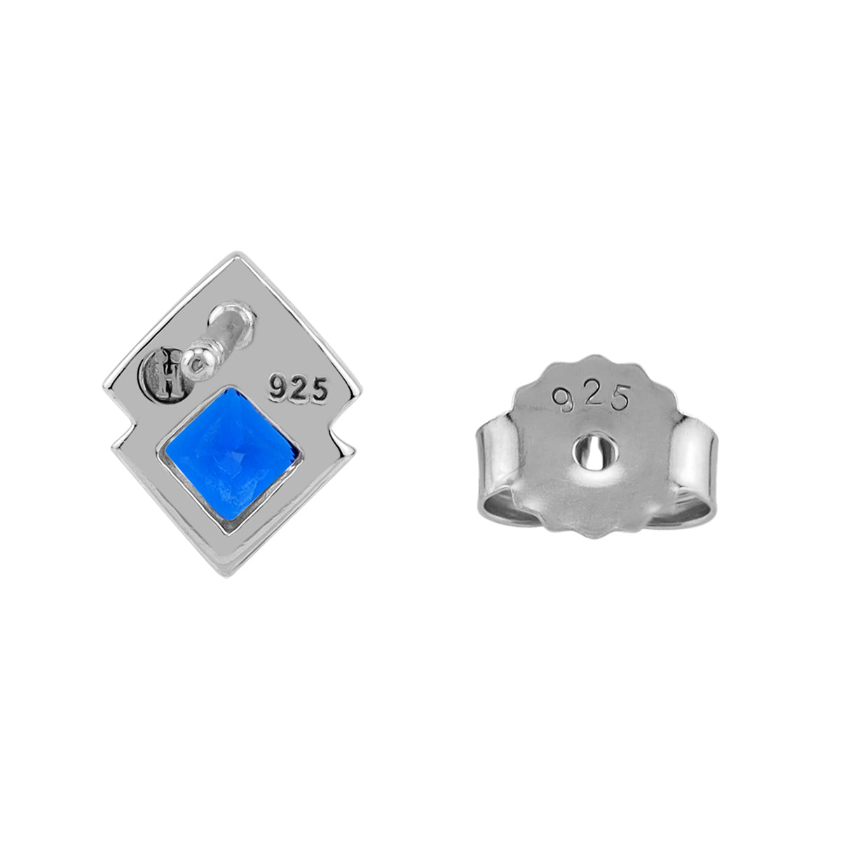 4MM Created Blue Sapphire White Gold Plated 925 Sterling Silver Minimalist Square Geometric Stud Post Earrings September Gemstone Birthstone Jewelry for Women - Silvershake-store