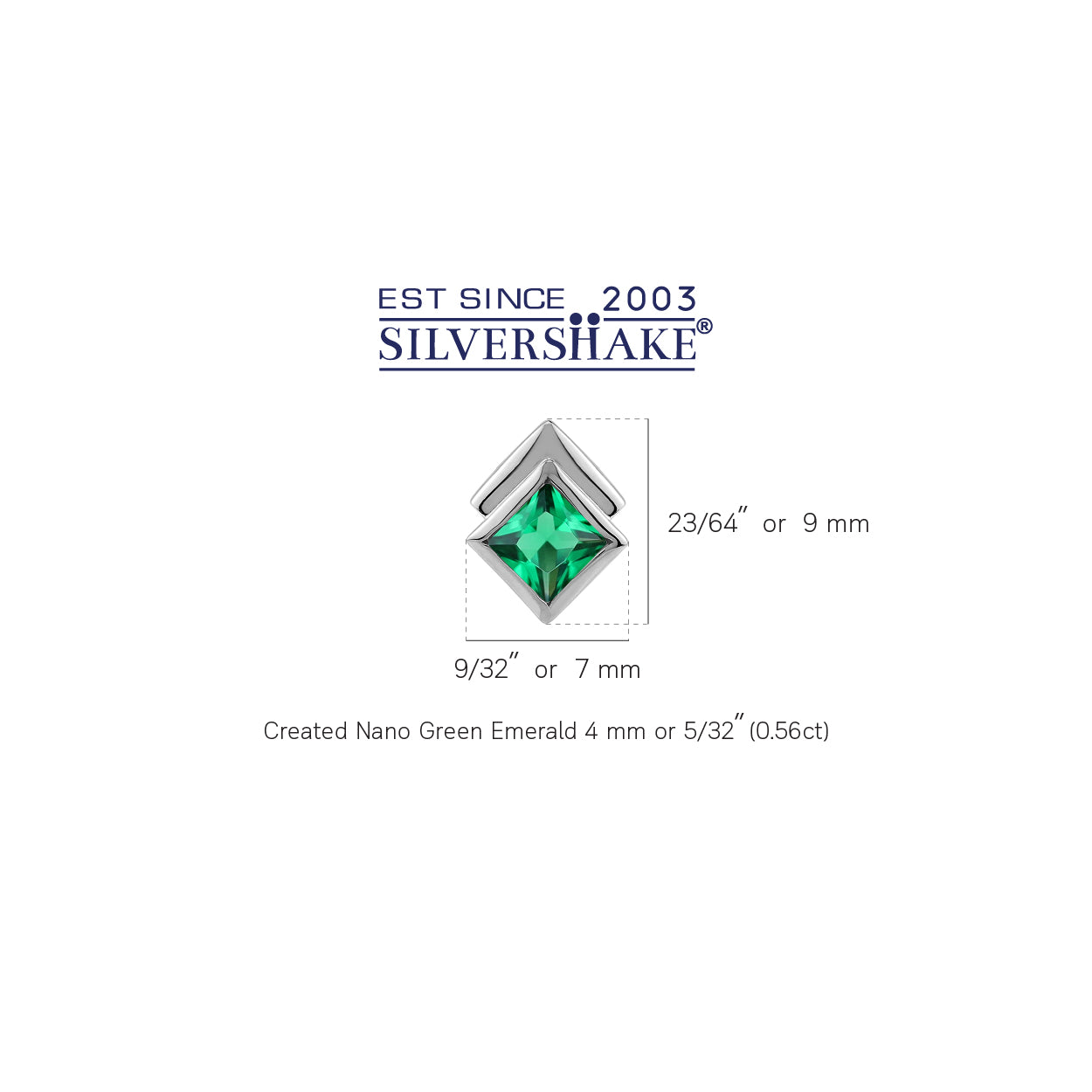 4MM Created Nano Green Emerald White Gold Plated 925 Sterling Silver Minimalist Square Geometric Stud Post Earrings May Gemstone Birthstone Jewelry for Women - Silvershake-store