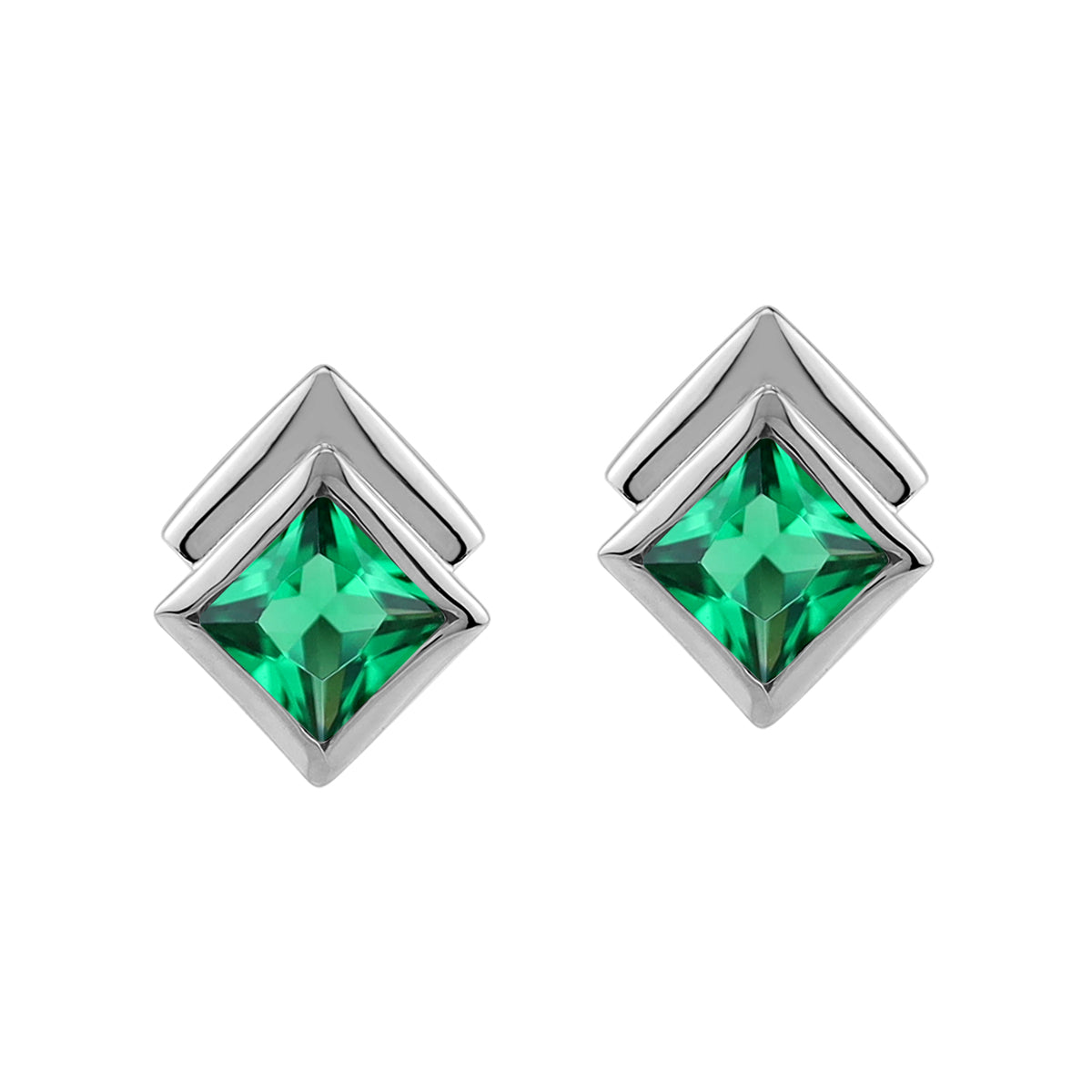 4MM Created Nano Green Emerald White Gold Plated 925 Sterling Silver Minimalist Square Geometric Stud Post Earrings May Gemstone Birthstone Jewelry for Women - Silvershake-store