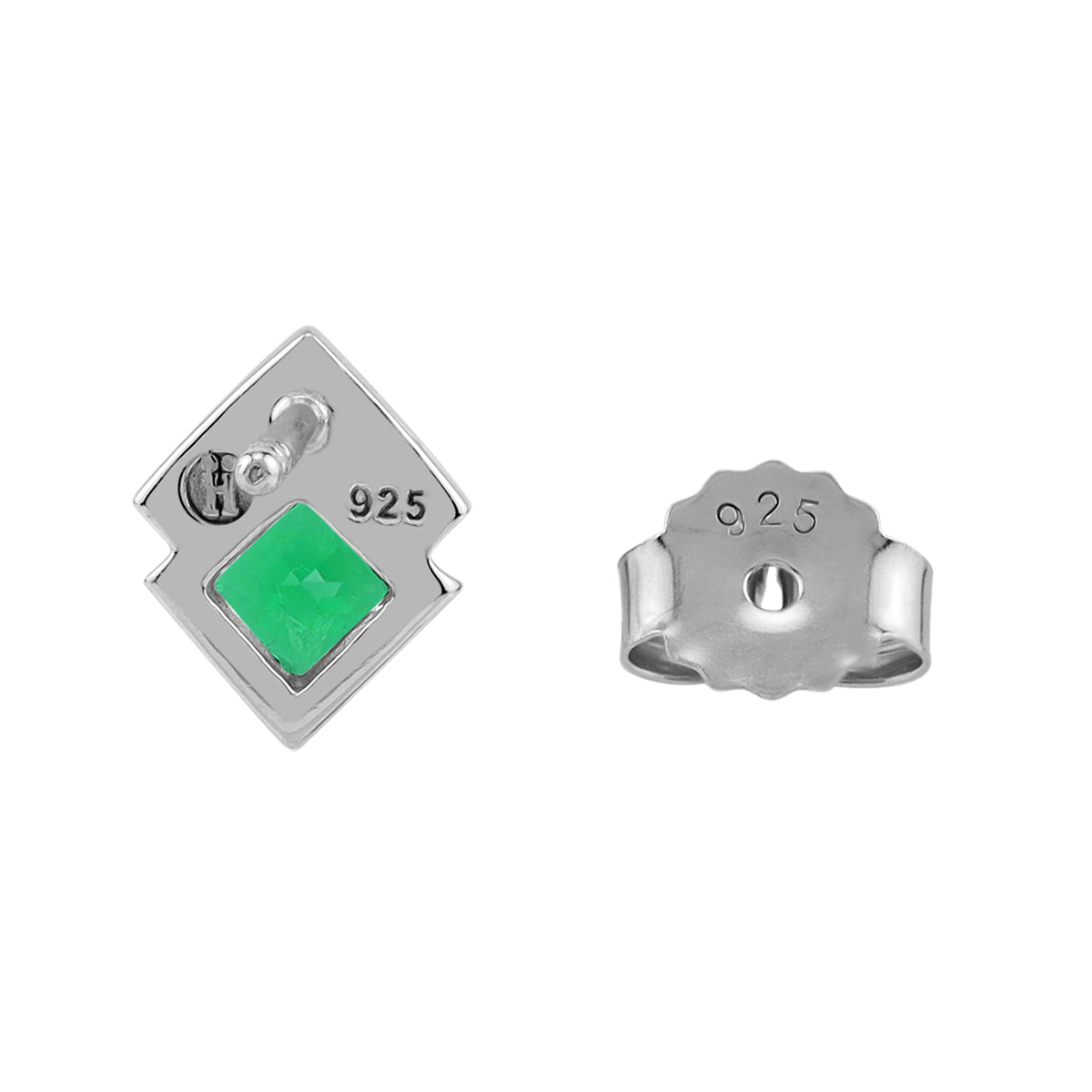 4MM Created Nano Green Emerald White Gold Plated 925 Sterling Silver Minimalist Square Geometric Stud Post Earrings May Gemstone Birthstone Jewelry for Women - Silvershake-store