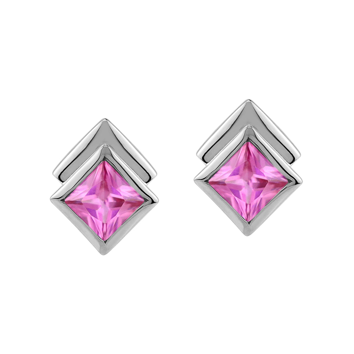 4MM Created Pink Tourmaline White Gold Plated 925 Sterling Silver Minimalist Square Geometric Stud Post Earrings October Gemstone Birthstone Jewelry for Women - Silvershake-store