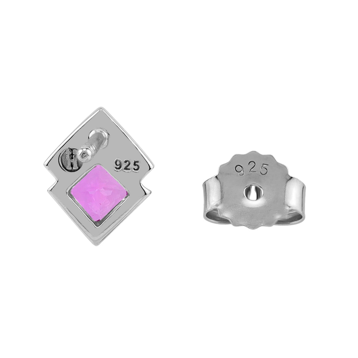 4MM Created Pink Tourmaline White Gold Plated 925 Sterling Silver Minimalist Square Geometric Stud Post Earrings October Gemstone Birthstone Jewelry for Women - Silvershake-store