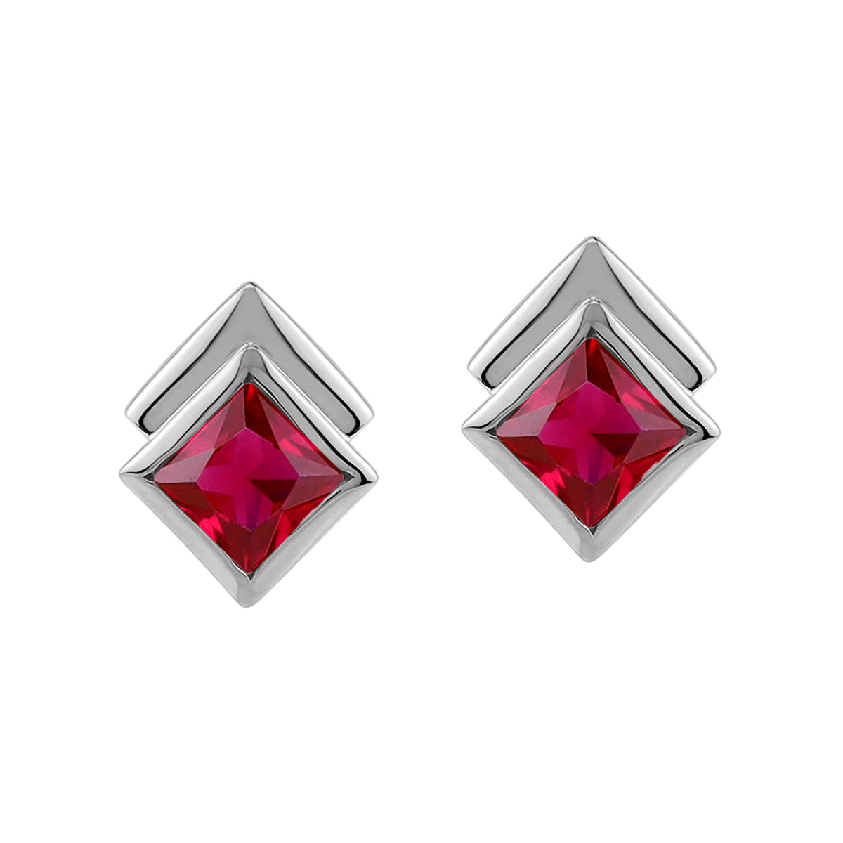 4MM Simulated Red Ruby White Gold Plated 925 Sterling Silver Minimalist Square Geometric Stud Post Earrings July Gemstone Birthstone Jewelry for Women - Silvershake-store