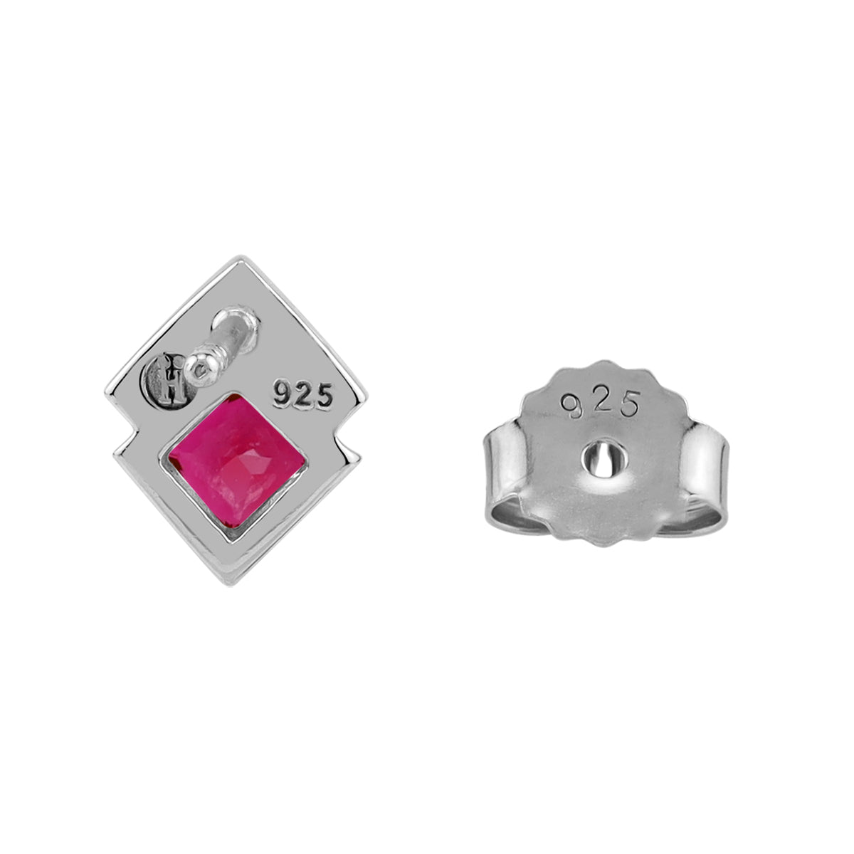 4MM Simulated Red Ruby White Gold Plated 925 Sterling Silver Minimalist Square Geometric Stud Post Earrings July Gemstone Birthstone Jewelry for Women - Silvershake-store