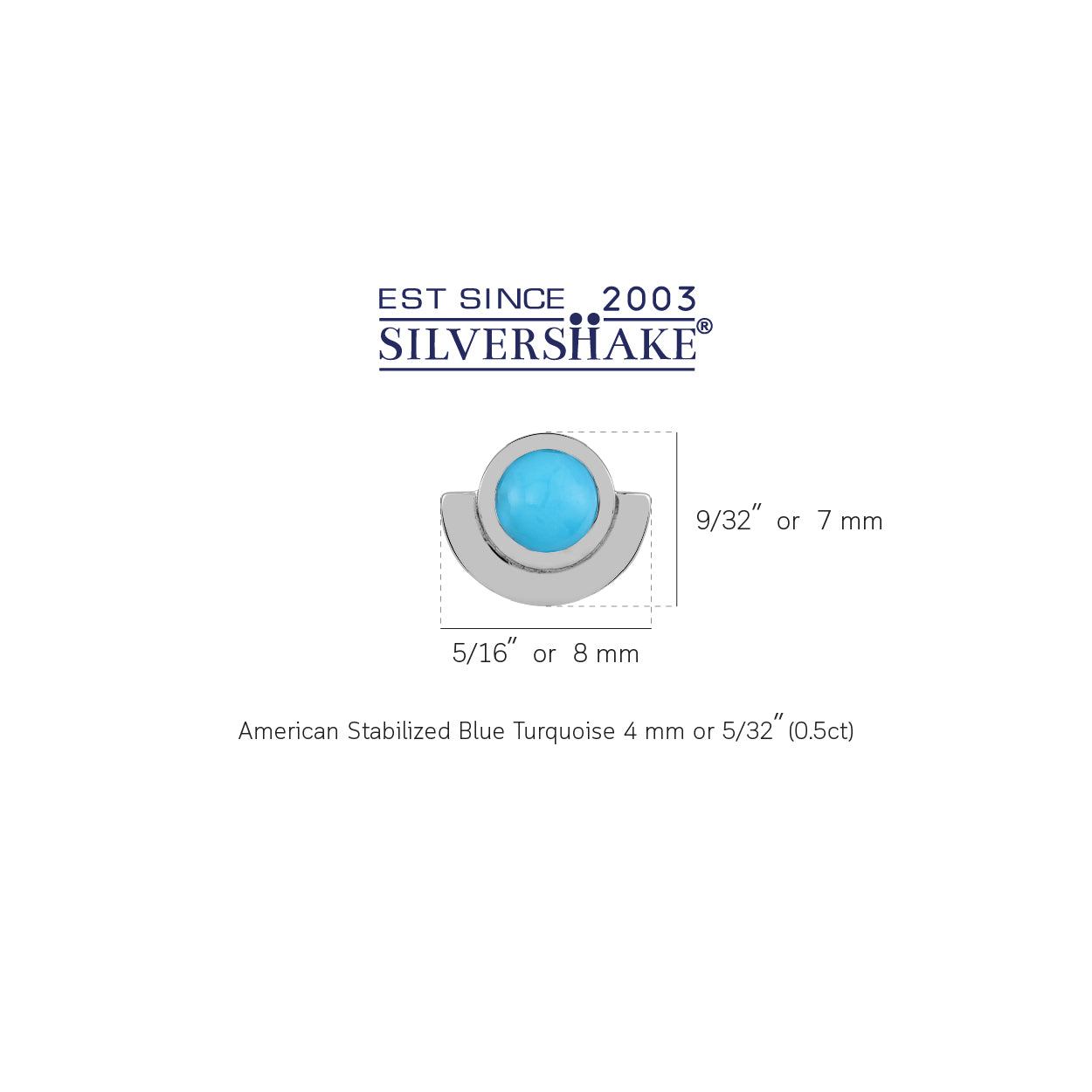 4MM Genuine Round Shape Arizona American Turquoise White Gold Plated 925 Sterling Silver Minimalist Half Circle Trendy Chic Stud Earrings December Gemstone Birthstone Jewelry for Women - Silvershake-store