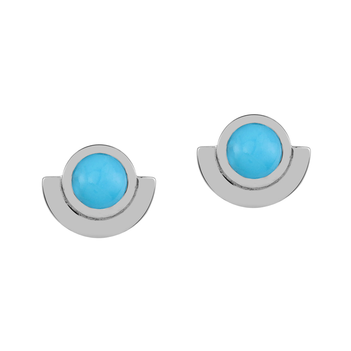 4MM Genuine Round Shape Arizona American Turquoise White Gold Plated 925 Sterling Silver Minimalist Half Circle Trendy Chic Stud Earrings December Gemstone Birthstone Jewelry for Women - Silvershake-store