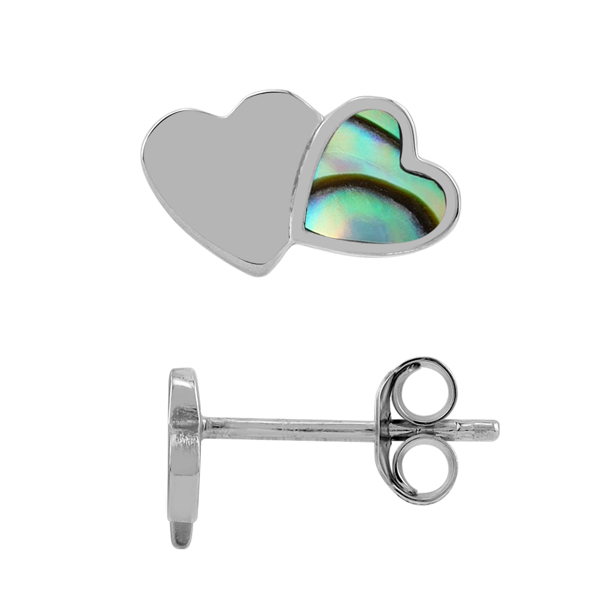 Abalone Paua Shell Inlay White Gold Plated 925 Sterling Silver Minimalist Twin Heart Casual Love Stud Post Earrings Jewelry for Women - Silvershake-store