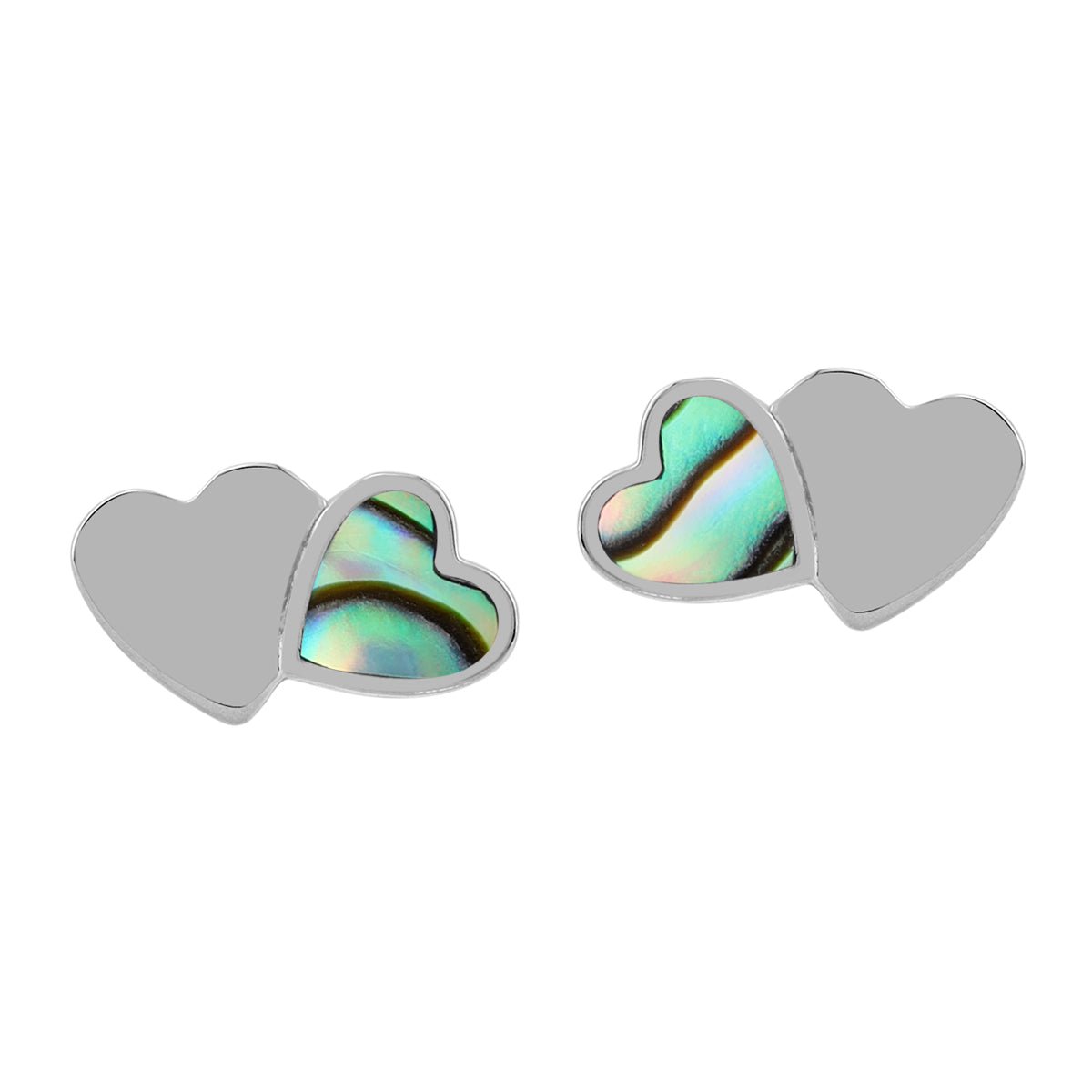 Abalone Paua Shell Inlay White Gold Plated 925 Sterling Silver Minimalist Twin Heart Casual Love Stud Post Earrings Jewelry for Women - Silvershake-store