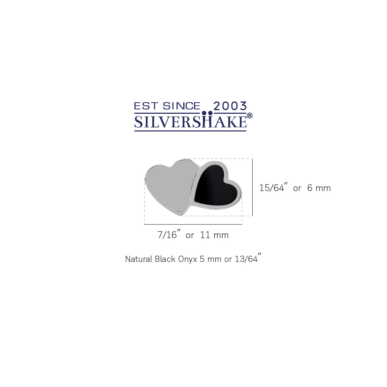 Natural Black Onyx Inlay White Gold Plated 925 Sterling Silver Minimalist Twin Heart Casual Love Stud Post Earrings Jewelry for Women - Silvershake-store