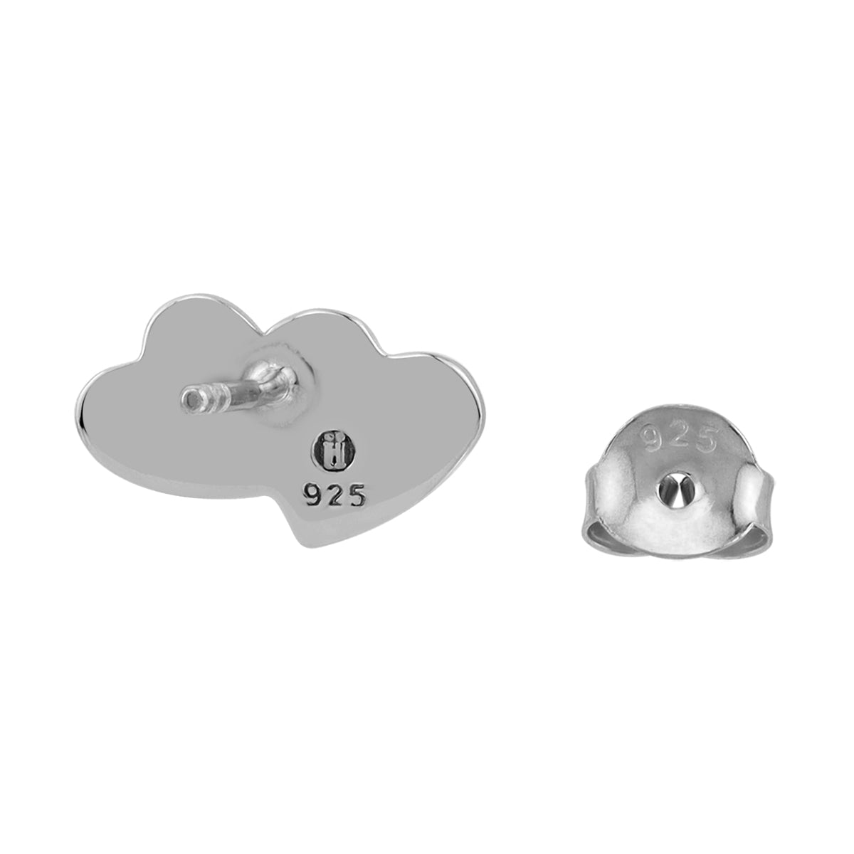Natural Black Onyx Inlay White Gold Plated 925 Sterling Silver Minimalist Twin Heart Casual Love Stud Post Earrings Jewelry for Women - Silvershake-store