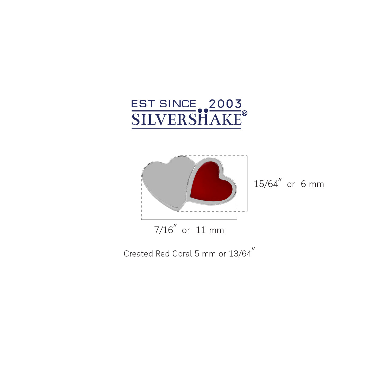 Created Red Coral Inlay White Gold Plated 925 Sterling Silver Minimalist Twin Heart Casual Love Stud Post Earrings Jewelry for Women - Silvershake-store