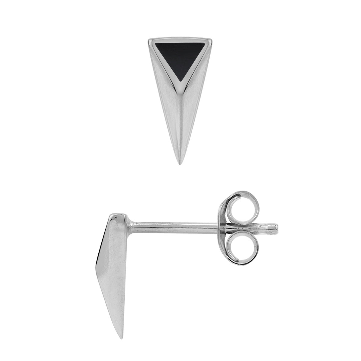 Natural Black Onyx Inlay White Gold Plated 925 Sterling Silver Minimalist Triangle Design Geometric Trendy Chic Stud Post Earrings Jewelry for Women - Silvershake-store