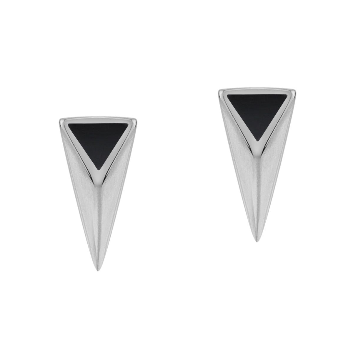 Natural Black Onyx Inlay White Gold Plated 925 Sterling Silver Minimalist Triangle Design Geometric Trendy Chic Stud Post Earrings Jewelry for Women - Silvershake-store