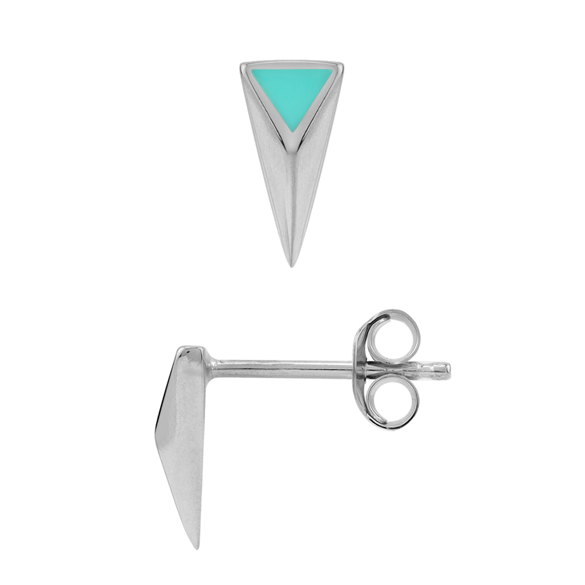 Created Green Turquoise Inlay White Gold Plated 925 Sterling Silver Minimalist Triangle Design Geometric Trendy Chic Stud Post Earrings Jewelry for Women - Silvershake-store