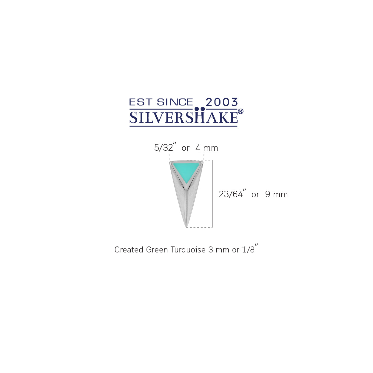 Created Green Turquoise Inlay White Gold Plated 925 Sterling Silver Minimalist Triangle Design Geometric Trendy Chic Stud Post Earrings Jewelry for Women - Silvershake-store
