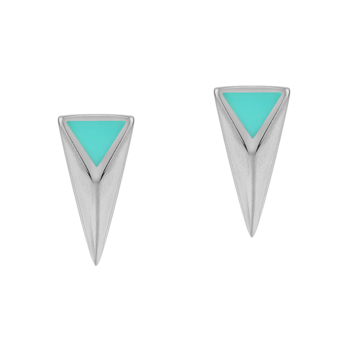 Created Green Turquoise Inlay White Gold Plated 925 Sterling Silver Minimalist Triangle Design Geometric Trendy Chic Stud Post Earrings Jewelry for Women - Silvershake-store