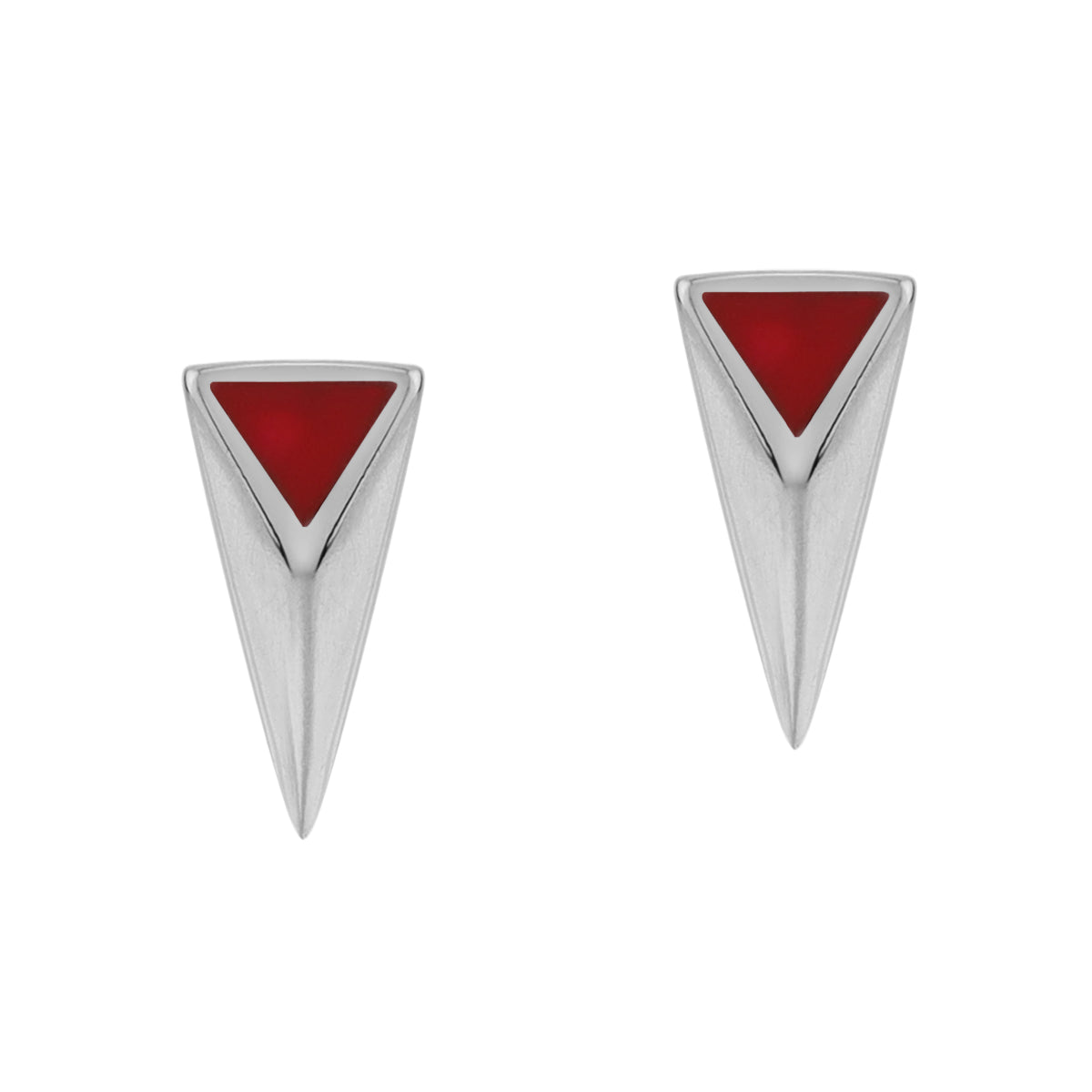 Created Red Coral Inlay White Gold Plated 925 Sterling Silver Minimalist Triangle Design Geometric Trendy Chic Stud Post Earrings Jewelry for Women - Silvershake-store