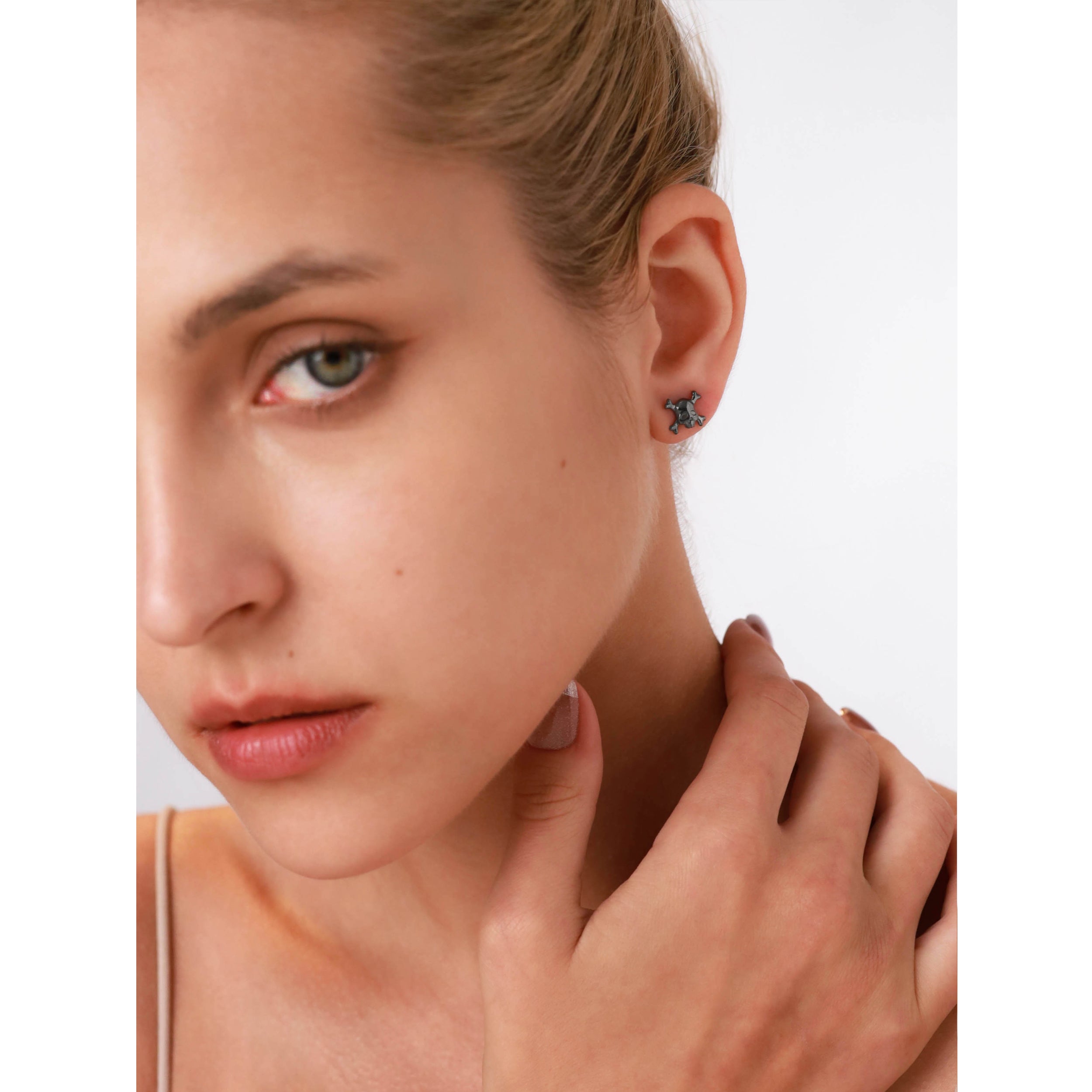 White Gold Plated 925 Sterling Silver Gothic Skull and Crossbones Stud Post Earrings Jewelry for Women - Silvershake-store