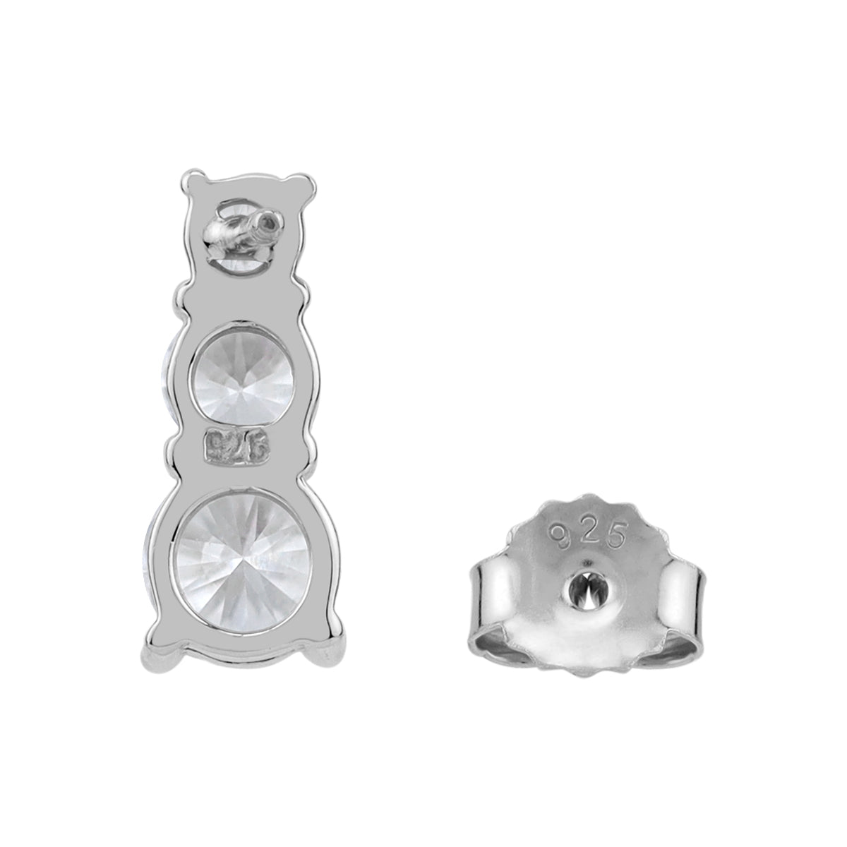 3-Stone Round Shape Cubic Zirconia White Gold Plated 925 Sterling Silver Graduated Stud Post Earrings April Gemstone Birthstone Jewelry for Women - Silvershake-store