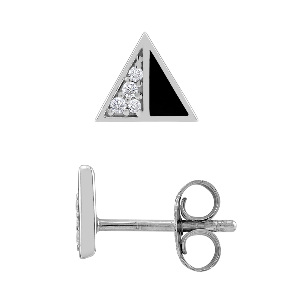 Petite Natural Black Onyx Inlay and Cubic Zirconia White Gold Plated 925 Sterling Silver Minimalist Trendy Chic Triangle Shape Stud Earrings Jewelry for Women - Silvershake-store