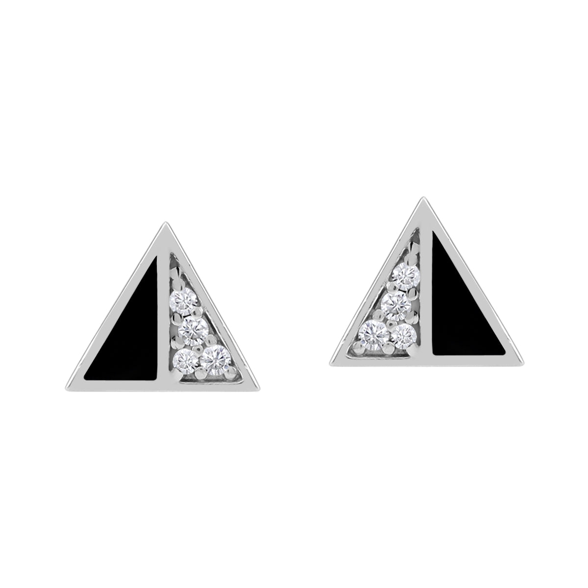 Petite Natural Black Onyx Inlay and Cubic Zirconia White Gold Plated 925 Sterling Silver Minimalist Trendy Chic Triangle Shape Stud Earrings Jewelry for Women - Silvershake-store