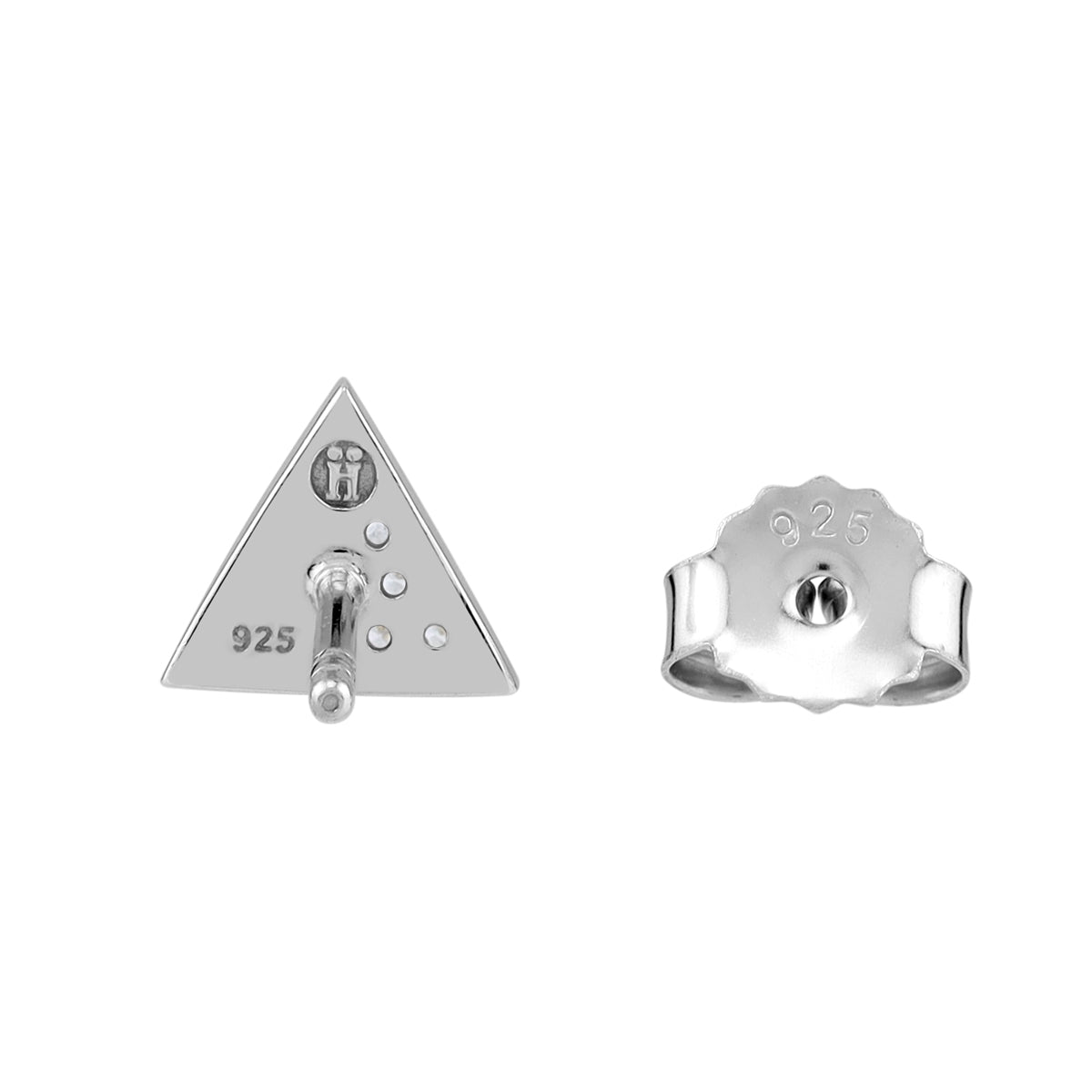 Petite Mother Of Pearl Inlay and Cubic Zirconia White Gold Plated 925 Sterling Silver Minimalist Trendy Chic Triangle Shape Stud Earrings Jewelry for Women - Silvershake-store