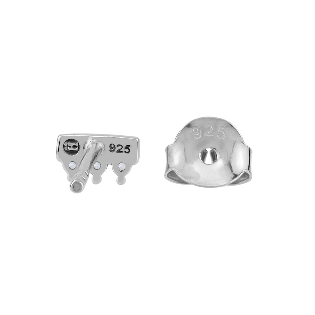 Extra Ultra Petite 3-Stone Cubic Zirconia White Gold Plated 925 Sterling Silver Minimalist Trendy Chic Bar Casual Stud Earrings April Gemstone Birthstone Jewelry for Women - Silvershake-store