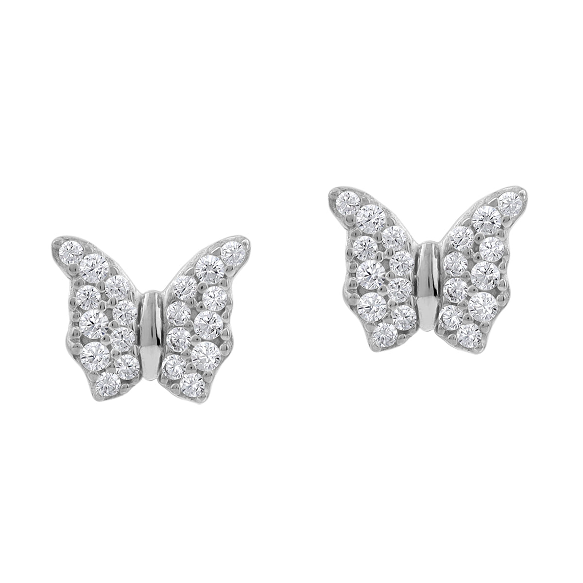 Cubic Zirconia White Gold Plated 925 Sterling Silver Minimalist Butterfly Trendy Chic Stud Earrings April Gemstone Birthstone Jewelry for Women - Silvershake-store