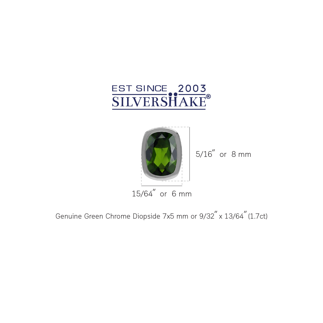 1.7 CTW 7X5mm Natural Cushion Shape Green Chrome Diopside White Gold Plated 925 Sterling Silver Business Attire Bezel Set Stud Post Gemstone Earrings Jewelry for Women - Silvershake-store