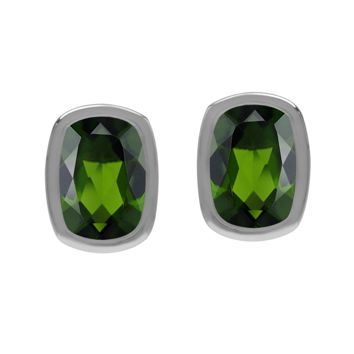 1.7 CTW 7X5mm Natural Cushion Shape Green Chrome Diopside White Gold Plated 925 Sterling Silver Business Attire Bezel Set Stud Post Gemstone Earrings Jewelry for Women - Silvershake-store