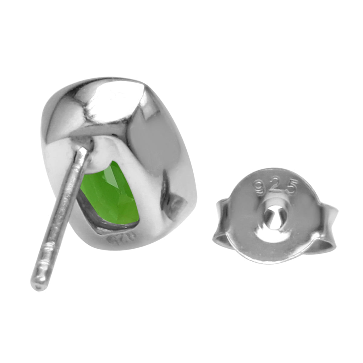 1.7 CTW 7X5mm Natural Cushion Shape Green Chrome Diopside White Gold Plated 925 Sterling Silver Business Attire Bezel Set Stud Post Gemstone Earrings Jewelry for Women - Silvershake-store