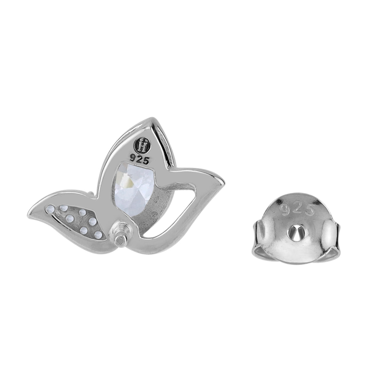 Cubic Zirconia White Gold Plated 925 Sterling Silver Minimalist Flower & Leaf Trendy Chic Stud Post Earrings April Gemstone Birthstone Jewelry for Women - Silvershake-store