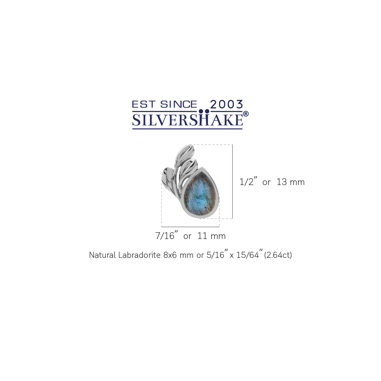 8X6mm Natural Pear Shape Labradorite White Gold Plated 925 Sterling Silver Leaf Casual Stud Post Gemstone Earrings Jewelry for Women - Silvershake-store