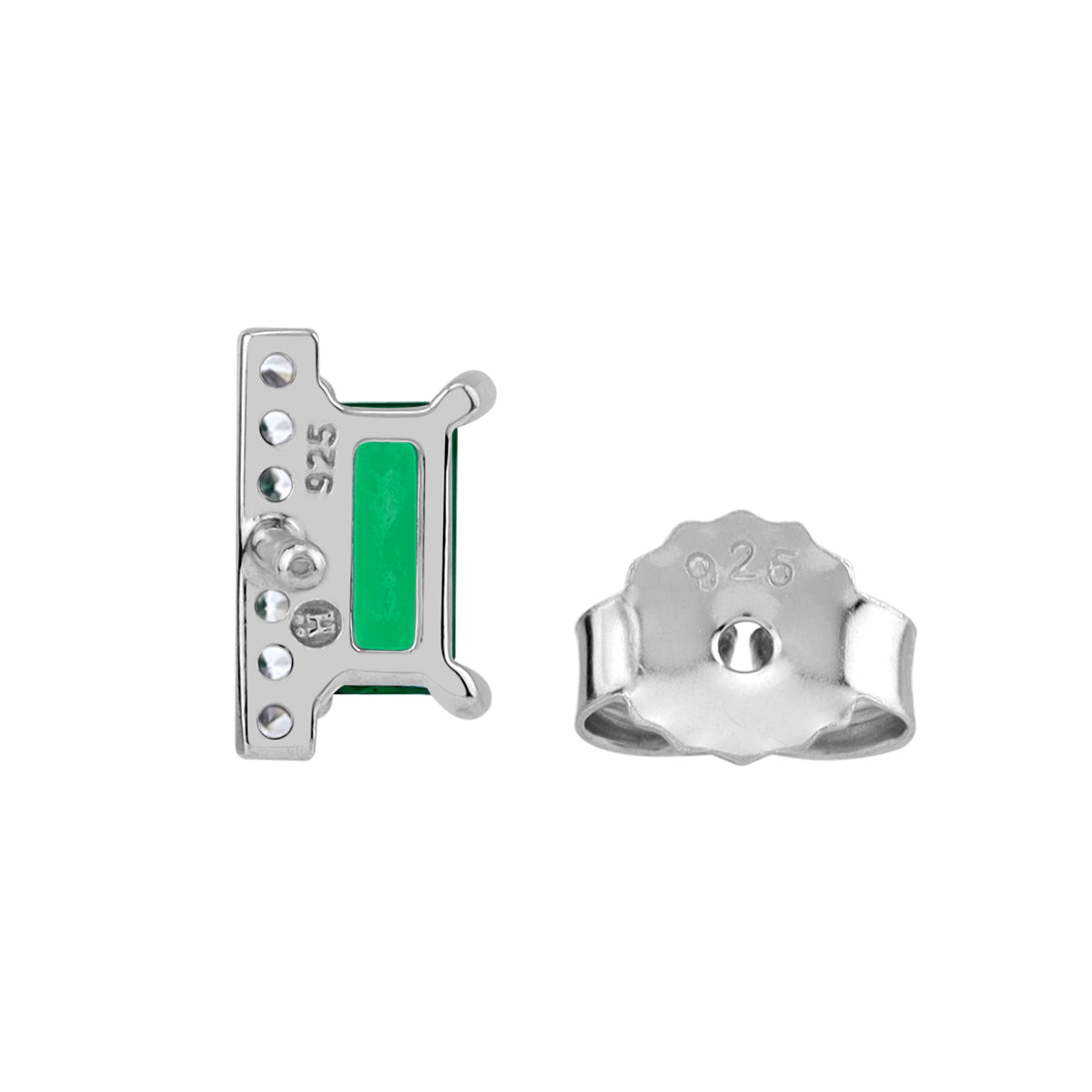 6X3mm Created Baguette Shape Nano Green Emerald White Gold Plated 925 Sterling Silver Minimalist Trendy Chic Stud Post Earrings May Gemstone Birthstone Jewelry for Women - Silvershake-store