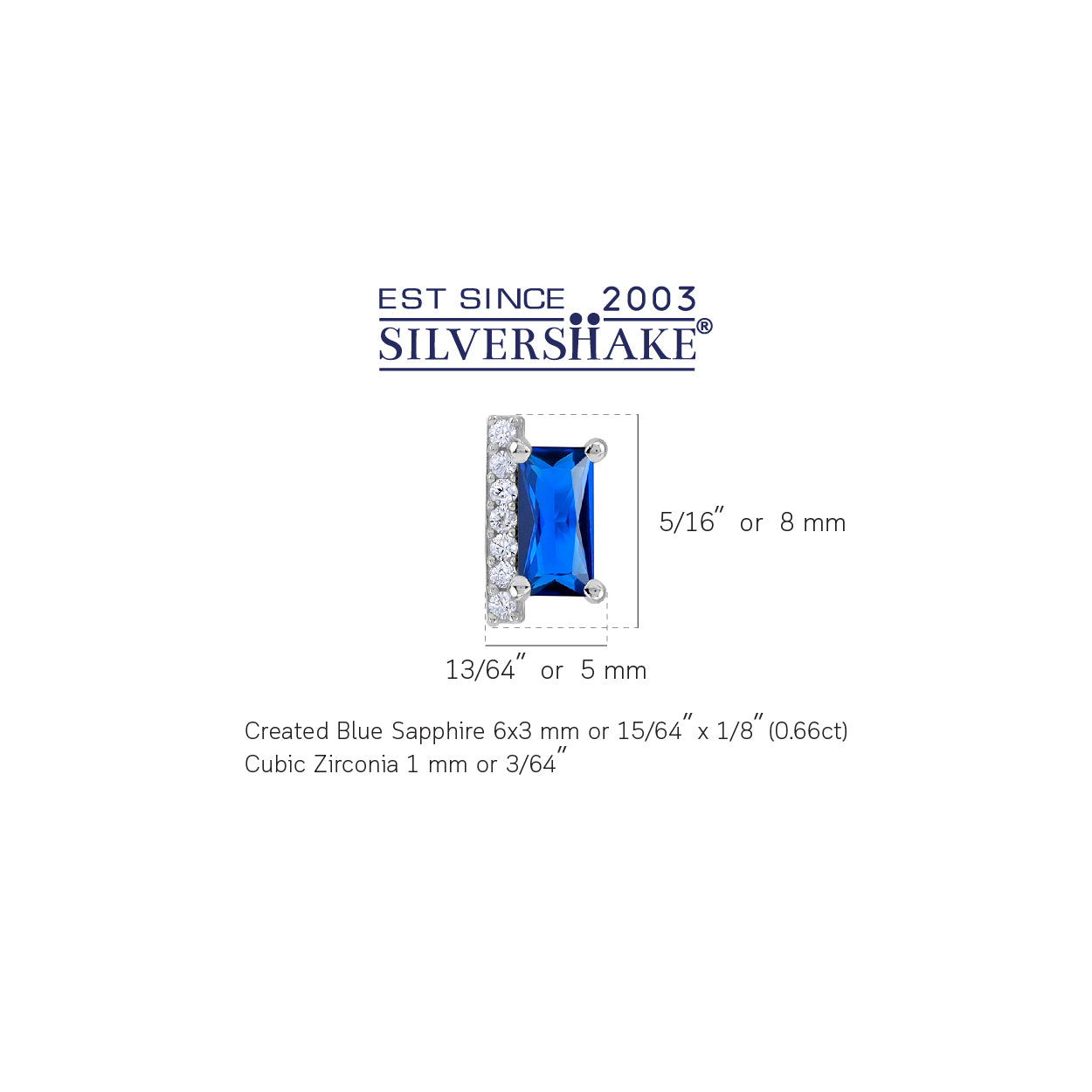 6X3mm Created Baguette Shape Sapphire Blue White Gold Plated 925 Sterling Silver Minimalist Trendy Chic Stud Post Earrings September Gemstone Birthstone Jewelry for Women - Silvershake-store